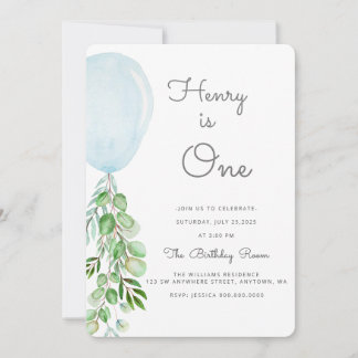Balloon Baby Boy 1. Geburtstag Erster Eucalyptus I Einladung