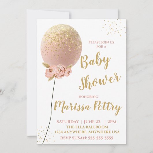 Balloon Baby Dusche bereit für Pop Rose Gold Einladung (Vorderseite)