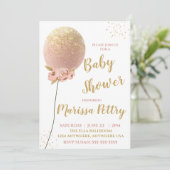 Balloon Baby Dusche bereit für Pop Rose Gold Einladung (Stehend Vorderseite)