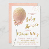 Balloon Baby Dusche bereit für Pop Rose Gold Einladung (Vorne/Hinten)