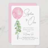 Balloon Baby Girl 1. Geburtstag Erster Eukalyptus Einladung (Vorne/Hinten)