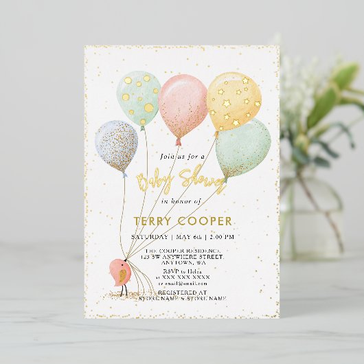 Balloon Babydusche Wasserfarbe Folieneinladung (Stehend vorne)
