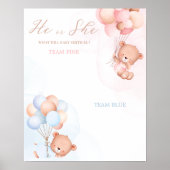 Balloon Bear Boy oder Girl Gender Reveal Vote Post Poster (Vorne)