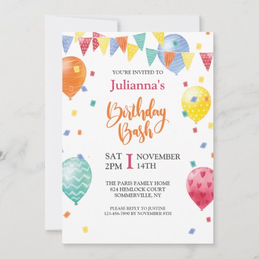Balloon Birthday Bash Einladung (Vorderseite)