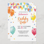 Balloon Birthday Bash Einladung (Vorne/Hinten)