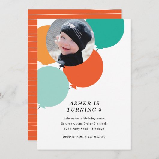 Balloon Birthday Party Einladung (Vorne/Hinten)