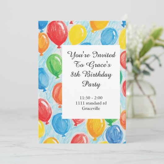 Balloon Birthday Party Einladung (Stehend Vorderseite)