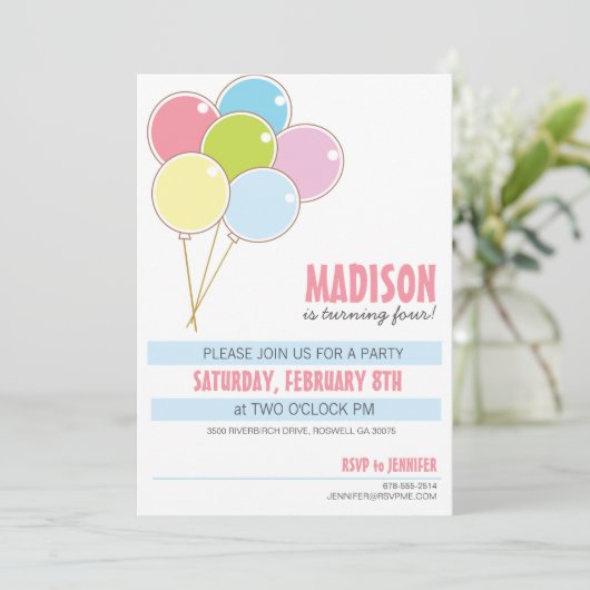 Balloon Birthday Party Kind Einladung (Stehend Vorderseite)