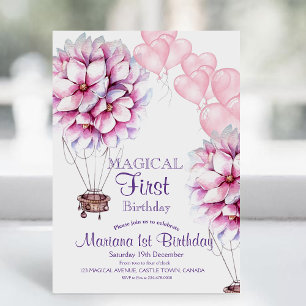 Balloon Blume Girly 1st Birthday Kids Party Einladung