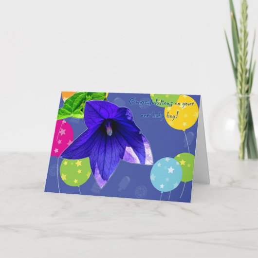 Balloon Blume New Baby Boy Gratulations Card Karte (Vorderseite)