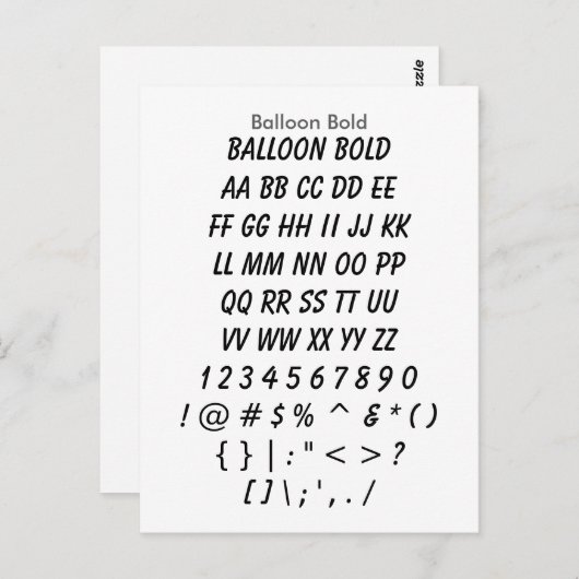 Balloon Bold - Zazzle Schriftart Sampler Sheet Postkarte (Vorne/Hinten)