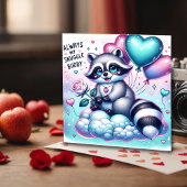 Balloon Bouquet Raccoon Valentines Card Feiertagskarte