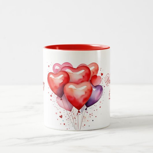 Balloon Bouquet Red and Pink Hearts Zweifarbige Tasse (Mittel)