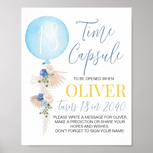 Balloon Boy Birthday Time Capsule Sign Poster (Vorne)