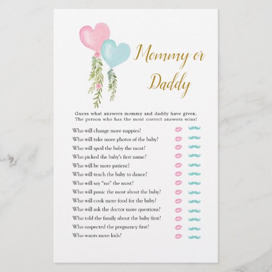 Balloon Boy oder Girl Gender Reveal Mommy oder Dad (Vorderseite)