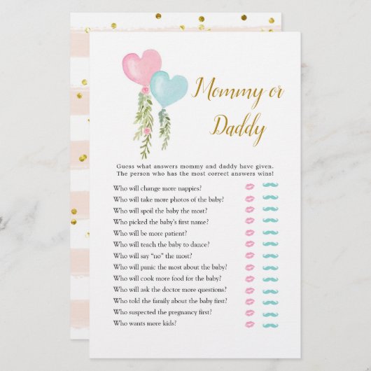 Balloon Boy oder Girl Gender Reveal Mommy oder Dad (Vorne/Hinten)