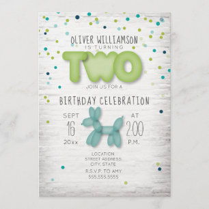 Balloon Brick Confetti Blue Green 2. Geburtstag Einladung