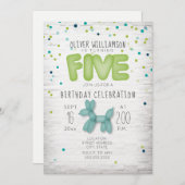 Balloon Brick Confetti Blue Green 5. Geburtstag Einladung (Vorne/Hinten)