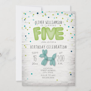 Balloon Brick Confetti Blue Green 5. Geburtstag Einladung