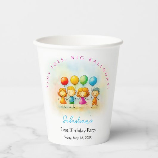 Balloon Buddies Bash Boy 1st Birthday Paper Party Pappbecher (Vorderseite)