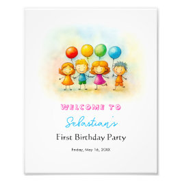 Balloon Buddies Bash Boy 1st Birthday Party Sign Fotodruck