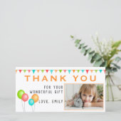 Balloon Bunting Flag Birthday Foto Dankeskarte (Stehend Vorderseite)