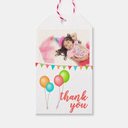 Balloon Bunting Flags Danke, Foto Geschenkanhänger (Vorderseite)