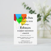 Balloon Design Fun Family Wiedersehen Save the Dat Postkarte (Stehend Vorderseite)