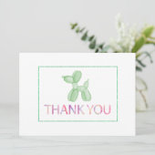 Balloon Dog Green Danke-Card Einladung (Stehend Vorderseite)