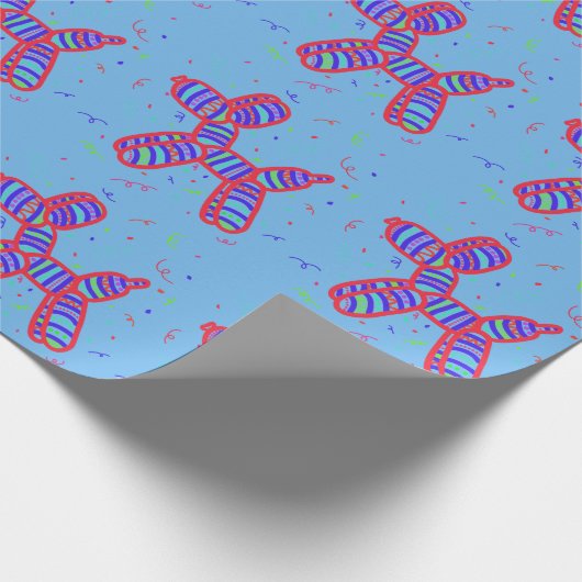 Balloon Dog Party Blue Background Wrapping Paper Geschenkpapier (Ecke)