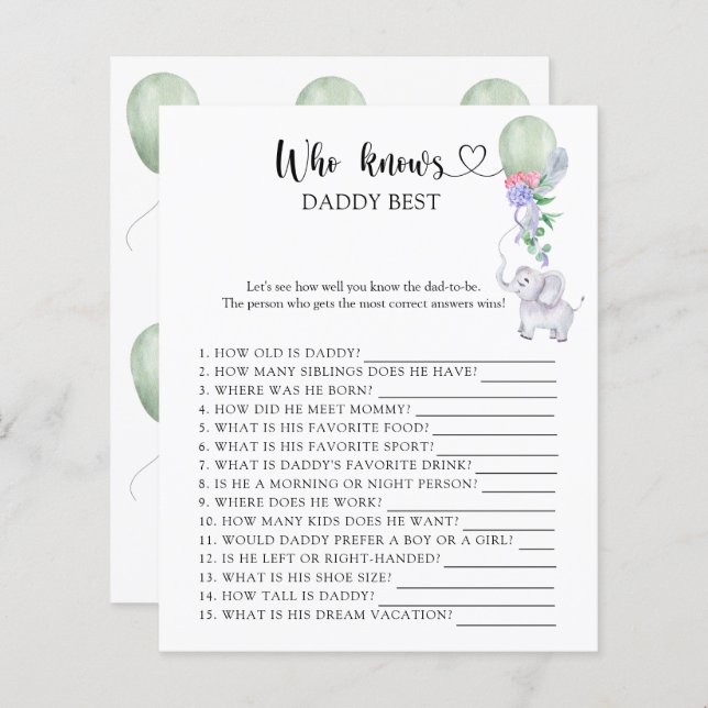 Balloon & Elephant - Wer kennt Daddy best game (Vorne/Hinten)