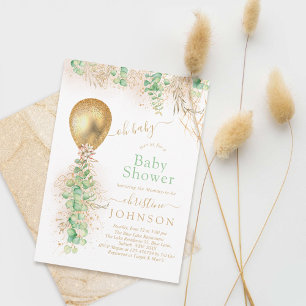 Balloon Eucalyptus Gold Glitzer Baby Showroom Einladung