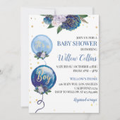 Balloon Floral Boy Baby Shower Einladung (Vorderseite)