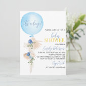 Balloon Floral Boy Baby Shower Einladung (Stehend Vorderseite)
