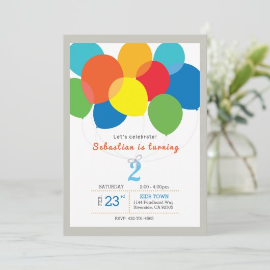 Balloon-Geburtstagseinladung Einladung (Stehend Vorderseite)