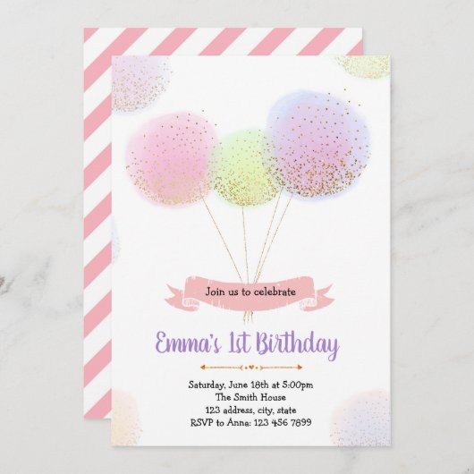 Balloon-Geburtstagsfeier Einladung (Vorne/Hinten)