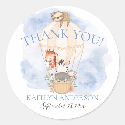 Balloon Giraffe Zebra Danke, Boy Baby Shower Runder Aufkleber (Vorderseite)