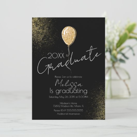 Balloon Glitzer Uni Highschool Abschluss Einladung (Stehend Vorderseite)