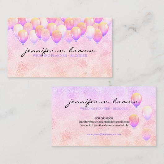 Balloon Glitzer Wedday Party Event Visitenkarte (Vorne/Hinten)
