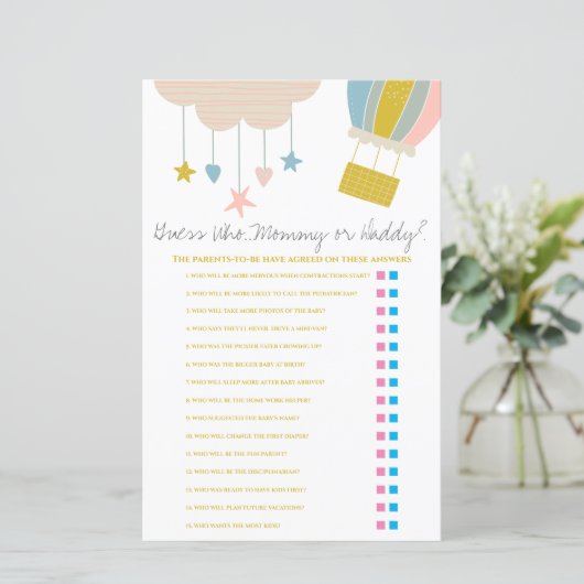 Balloon Guess Who, Mommy oder Daddy Baby Showspiel (Stehend Vorderseite)