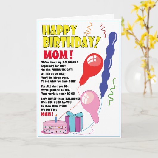 BALLOON Happy Birthday MAMA Card niedlich Karte (Gelbe Blume)