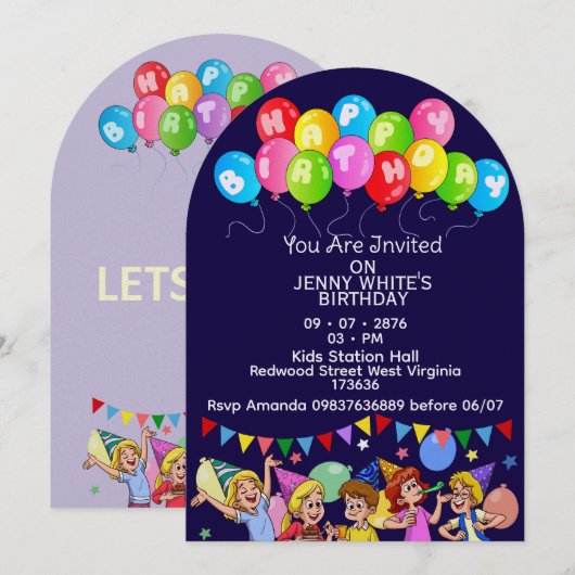 Balloon Kids Birthday Invitation Einladung (Vorne/Hinten)