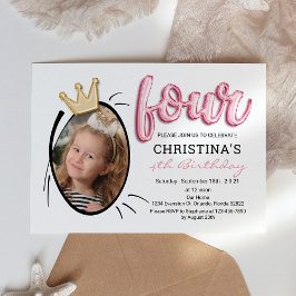 Balloon Letters | Modernes, vierjähriges Girl-Foto Einladung