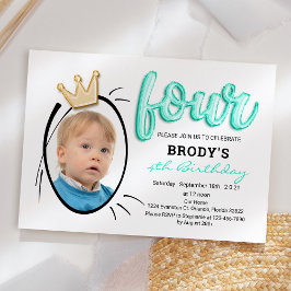 Balloon Letters | Modernes vierjähriges Jungs-Foto Einladung