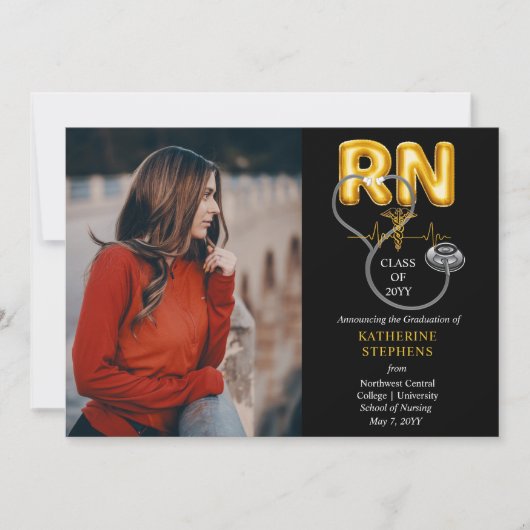 Balloon Letters RN Caduceus Stethoscope Abschluss Ankündigung (Vorderseite)