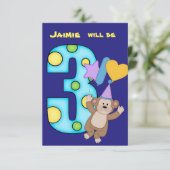 Balloon Monkey 3. Geburtstagsfeier Party Einladung (Stehend Vorderseite)