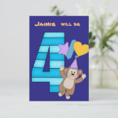 Balloon Monkey 4. Geburtstagsfeier Party Einladung (Stehend Vorderseite)