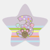 Balloon Mouse Lila 3. Geburtstag Star Stickers (Vorderseite)