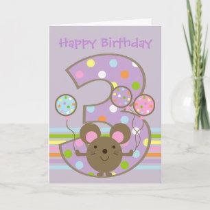 Balloon Mouse Lila Happy 3. Geburtstagskarte Karte