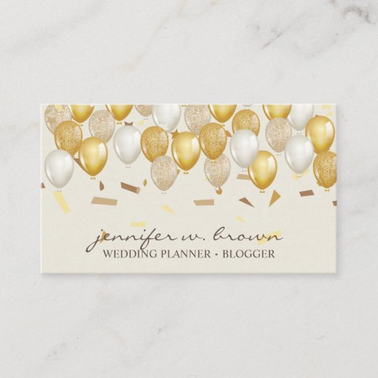 Balloon Party Planner Confetti gelb Visitenkarte (Vorderseite)
